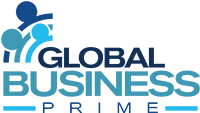 logo delle società Global Business Prime in campo bianco con scritte ble e arrurre e icona raffigurante impiegati in ufficio